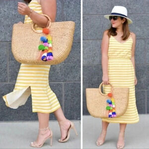 J. Crew Silk Blouson Dress in sunflower yellow and ivory stripe.